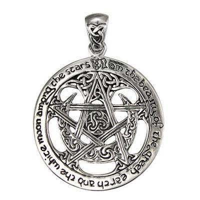 Sterling Silver Extra large Cut Out Moon Pentacle Pendant