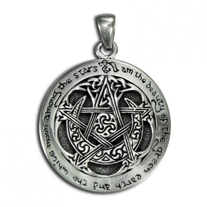 Sterling Silver Large Moon Pentacle Pendant