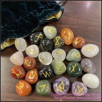 Elder Futhark Runes Stone Set with Embroidered Bag 