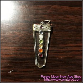 Flat Clear Quartz 7 Chakra Pendant