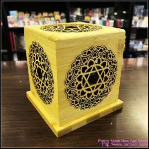 Bamboo Made Meditative Incense Box With Hexagram And Lotus