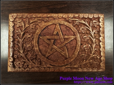 Wooden Hand Carved Box With Pentacle